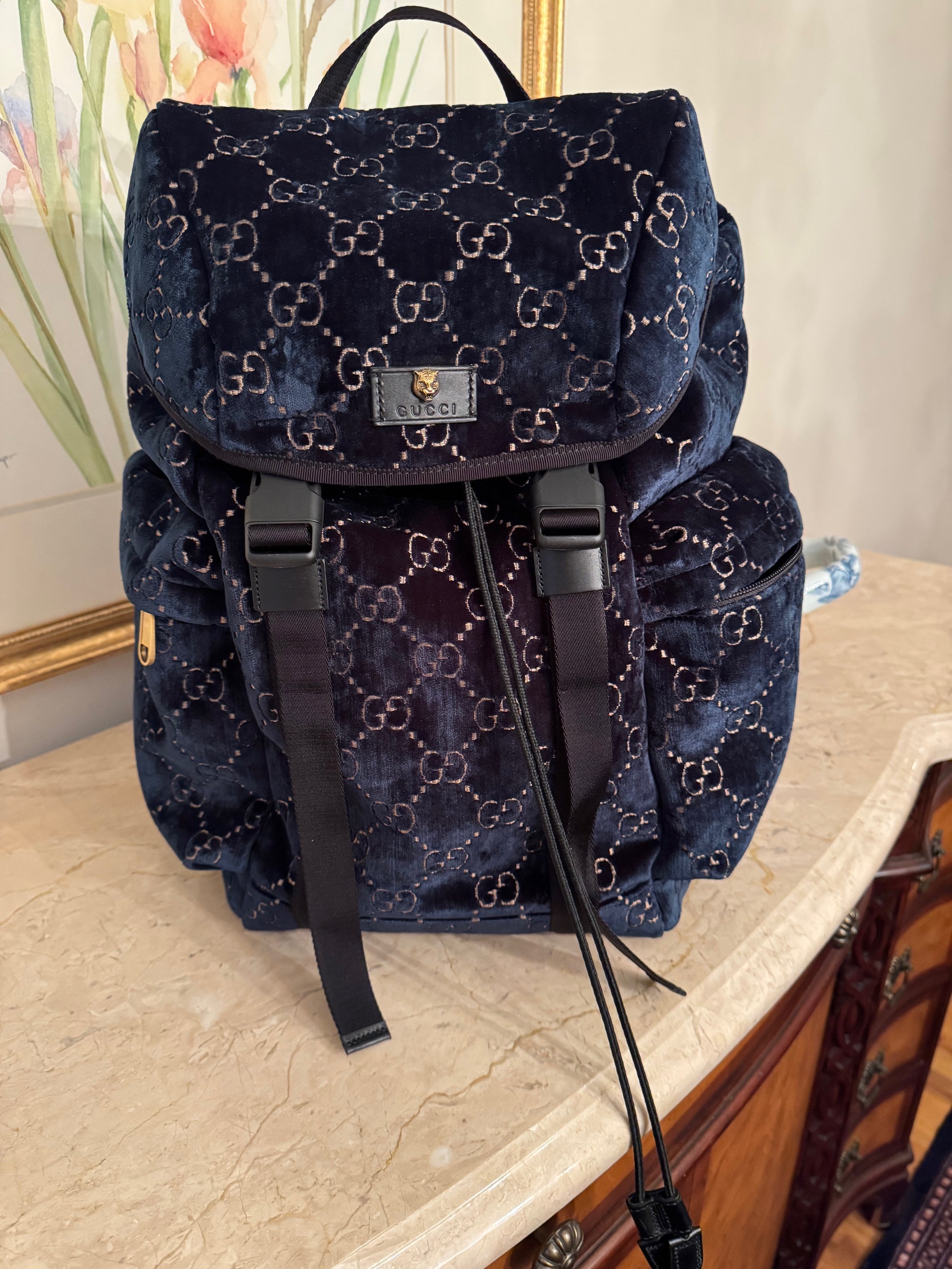 Gucci Navy Velvet Backpack