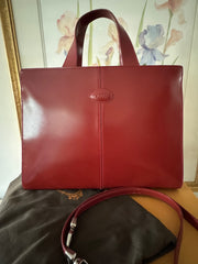 JP Tod's Red Leather Bag with Top Handles and Removable Shoulder Strap