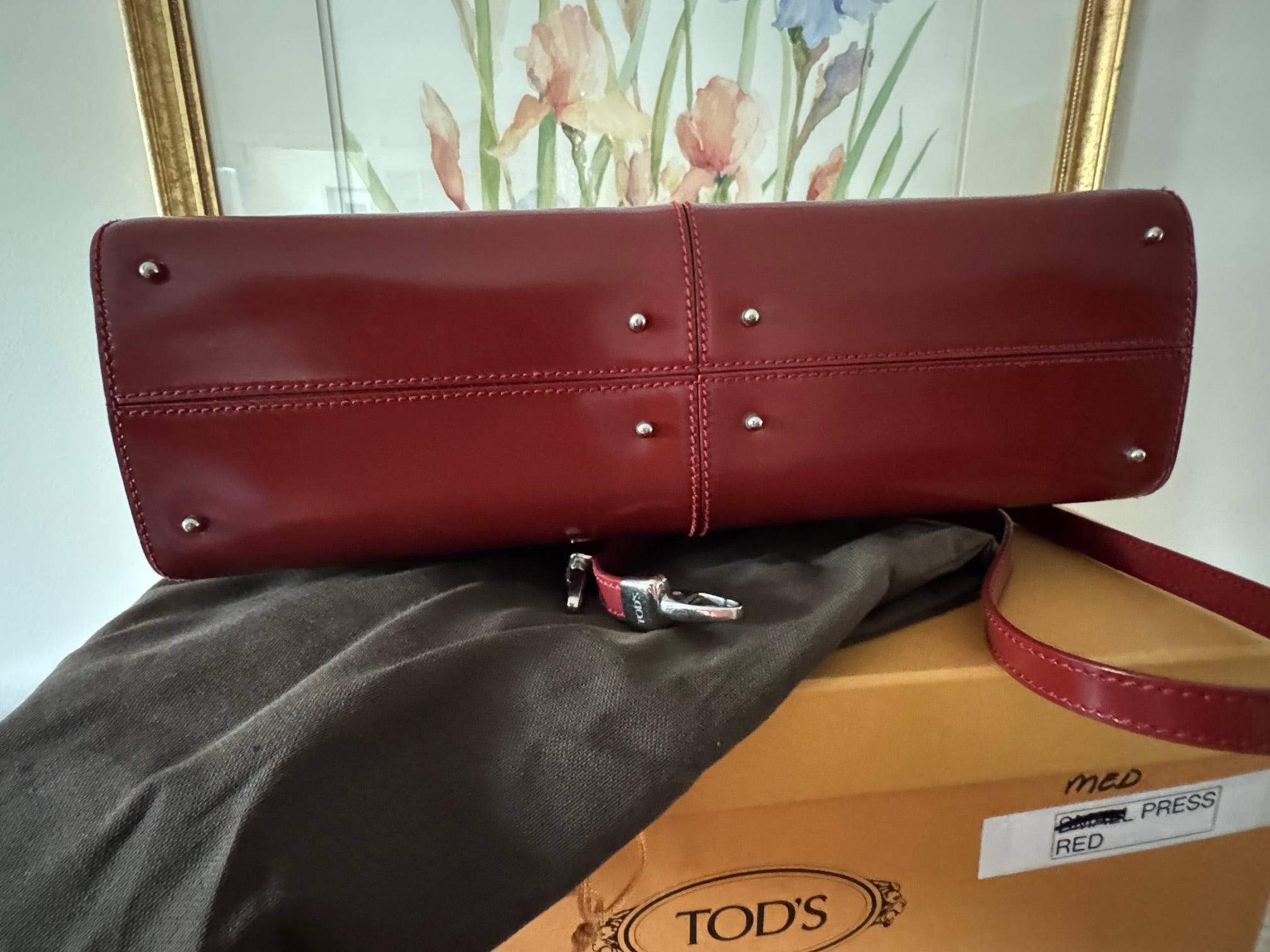 JP Tod's Red Leather Bag with Top Handles and Removable Shoulder Strap