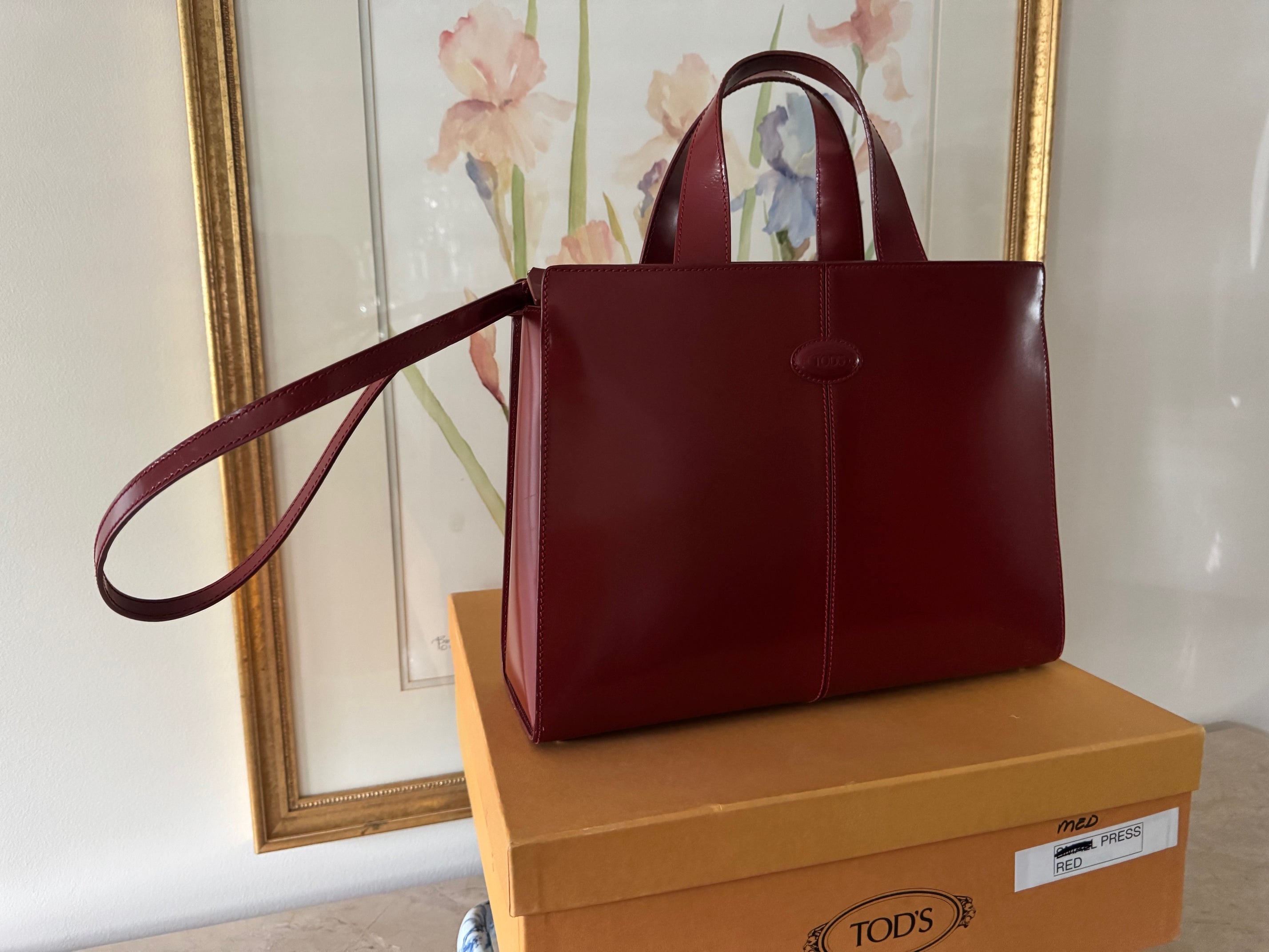 JP Tod's Red Leather Bag with Top Handles and Removable Shoulder Strap