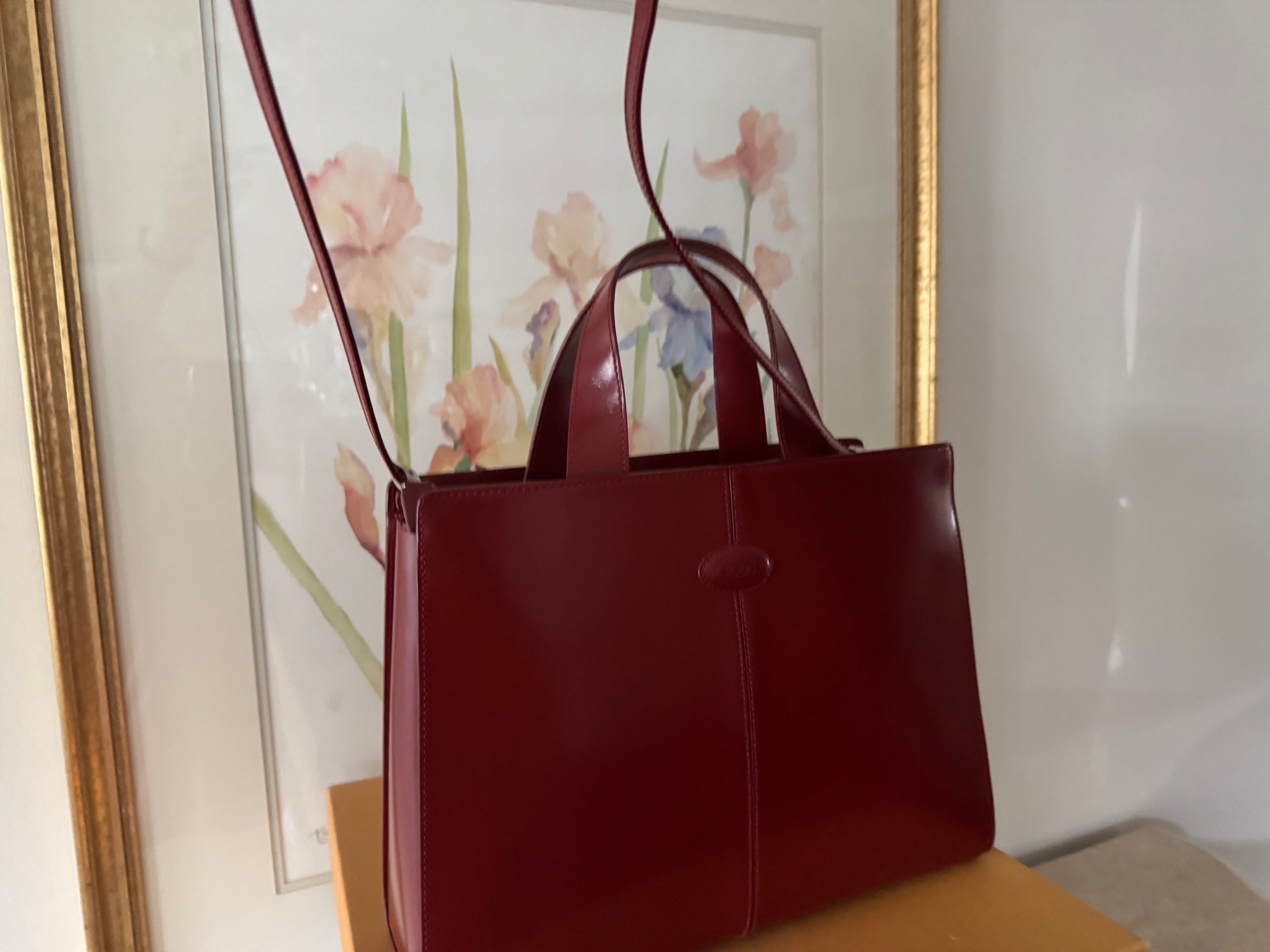 JP Tod's Red Leather Bag with Top Handles and Removable Shoulder Strap